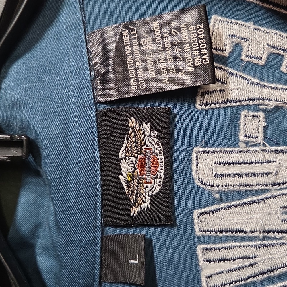 Harley-Davidson Casual Blue Button-Down Shirt Size L - Picture 3 of 4